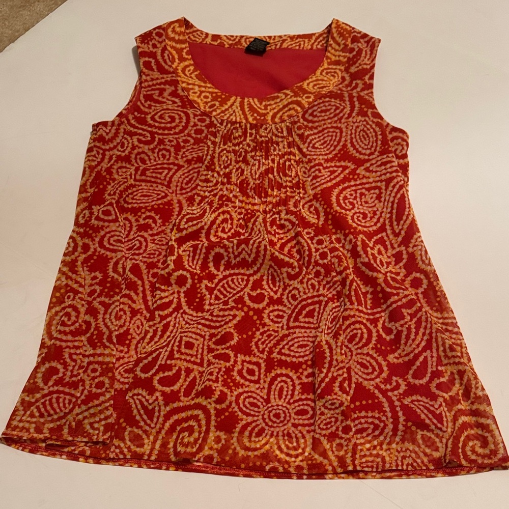 Red & Yellow Patterned Sleeveless Dress
